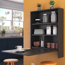 Mesa de Parede Multiuso com Armário Seven Preto - Moville Movelaria - 7