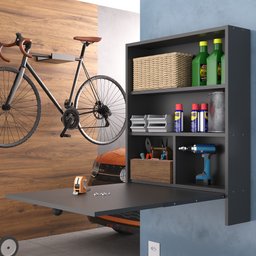 Mesa de Parede Multiuso com Armário Seven Preto - Moville Movelaria - 3