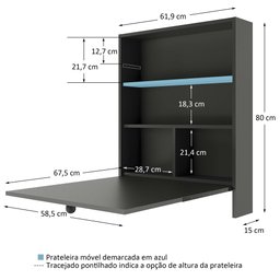 Mesa de Parede Multiuso com Armário Seven Preto - Moville Movelaria - 8