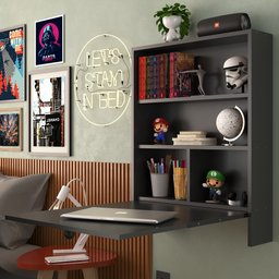 Mesa de Parede Multiuso com Armário Seven Preto - Moville Movelaria - 19