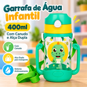 Ver imagem 2 de Garrafa de Água Infantil Dinossauro 400ml Alça Dupla Canudo