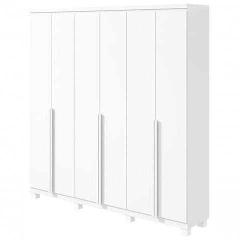 Guarda Roupa Casal Alonzo 6 Portas de Bater 4 Gavetas MDF com Corrediças Telescópicas Branco Mó