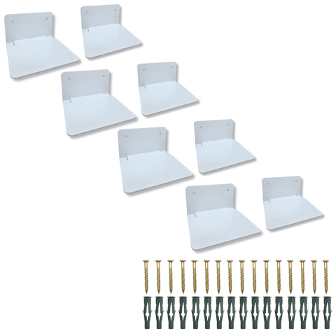 Kit 8 Suportes para Livros Prateleira Flutuante Estilo Moderno Aço Resistente Branco