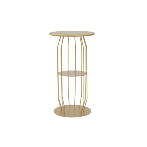 Mesinha Lateral Industrial Silueta Alta Redonda 35cm Dourado