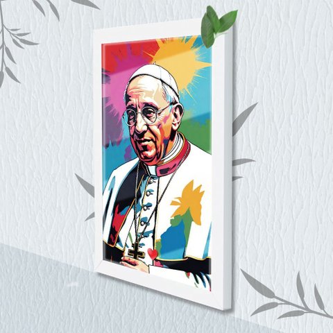 Quadro Decorativo Papa Pop Art + Vidro 33x25 Sala Studio:branco