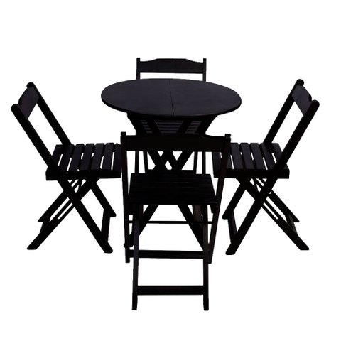 Jogo de Mesa Dobrável Madeira Tampo Redondo 70x70 com 4 Cadeiras Preto