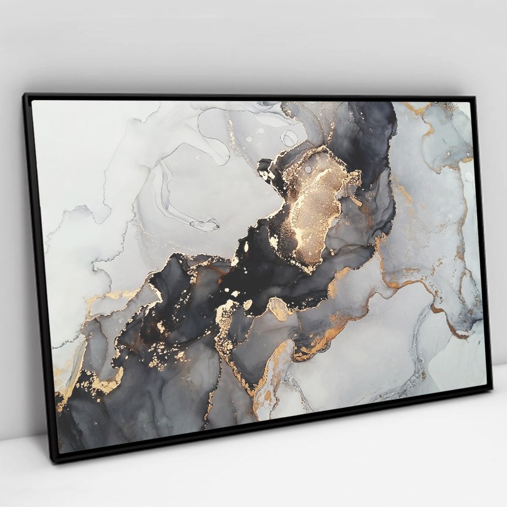 Quadro Decorativo em Canvas Abstrato Mármore Elegance TaColado Moldura Flutuante 4,5cm Preta 120 x 8 - 1
