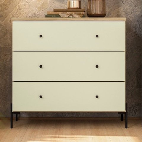Cômoda para Quarto 3 Gavetas 90cm com Pés em Aço Carbono Ilium Marrom/Itapuã