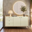 Ver imagem 1 de Aparador Buffet para Sala de Jantar 136cm 2 Portas 3 Gavetas Pés em Aço Carbono Linus Marrom/Itapuã