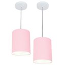 Ver imagem 1 de Kit/2 Lustre Pendente Cilíndrico Md-4012 Cúpula em Tecido 18x25cm Rosa Bebê - Bivolt