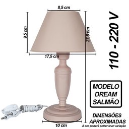 Abajur Infantil Dream Menina Menino Luminária para Quarto de Bebê – Salmão - 2