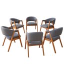 Ver imagem 2 de Kit 6 Poltronas Sala de Estar Lithi Revestida em Linho Cinza-Escuro Design Versátil e Sofisticado