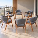 Ver imagem 1 de Kit 6 Poltronas Sala de Estar Lithi Revestida em Linho Cinza-Escuro Design Versátil e Sofisticado