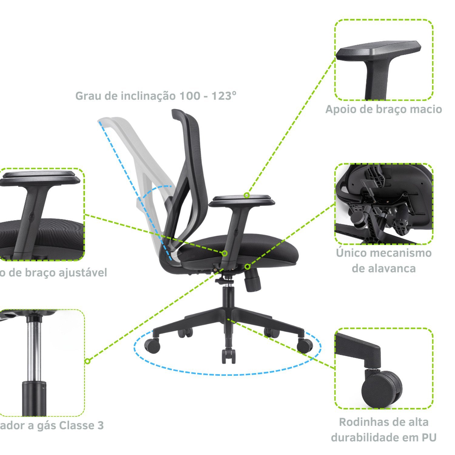 Cadeira Ergonômica de Escritório Alpha Com NR17 - 5