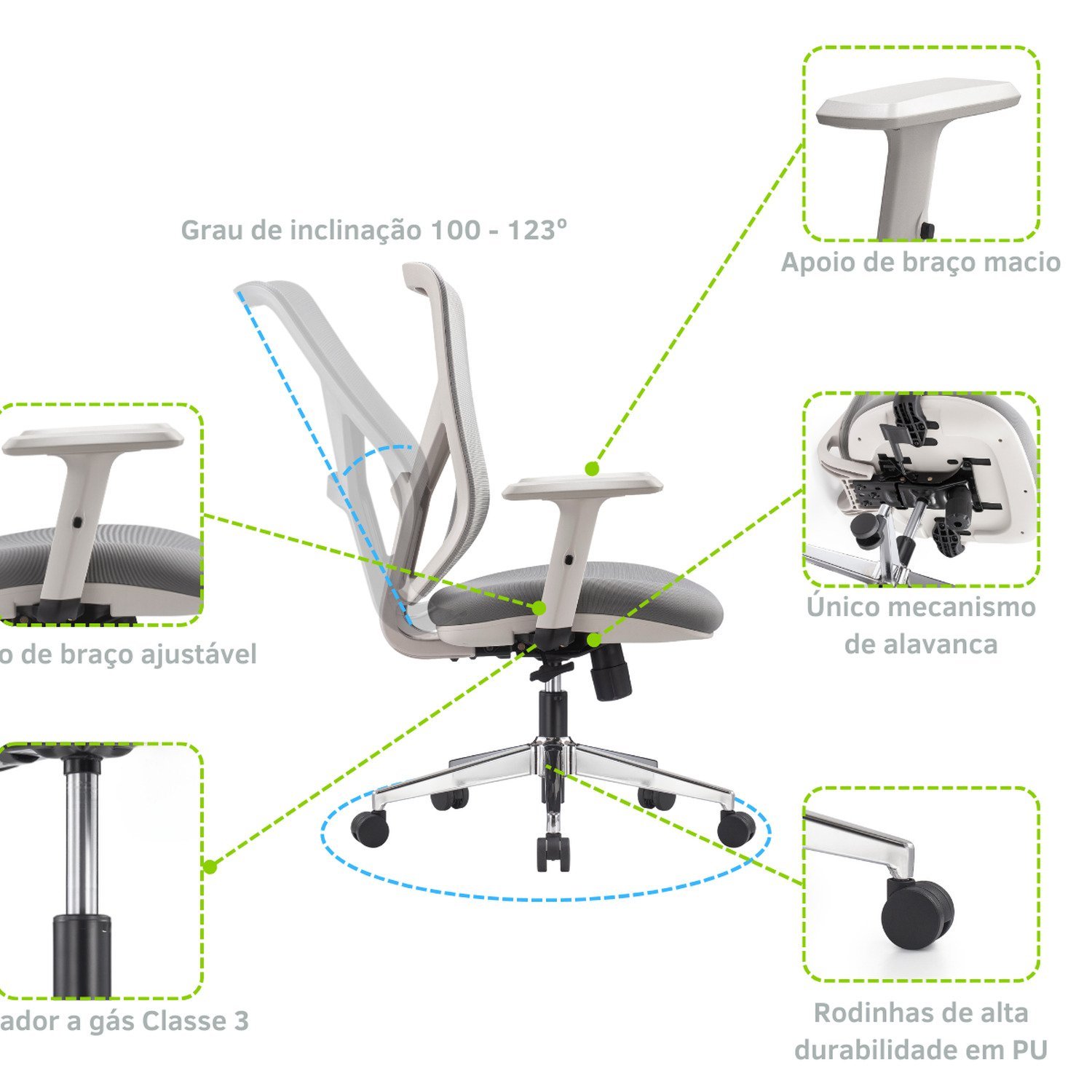 Cadeira Ergonômica de Escritório Gamma Com NR17 - 5