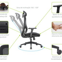 Cadeira Escritório Presidente NR17 Ergonômica Tela Mesh Kappa - 6