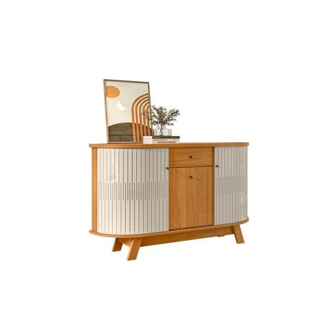 Buffet Aparador para Sala de Jantar 3 Portas 1 Gaveta Monza 136cm MDP Cinamomo/Off White Moderno