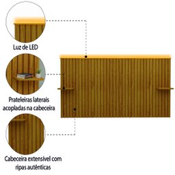 Cabeceira Ripada Ripa Autentica com Led 140/160 Nobre Naturale - Gelius - 4