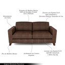 Ver imagem 3 de Sofá Sala de Estar Living 3 Lugares 200cm Presley Pés Madeira Couro Marrom Manchado G52 - Gran Belo