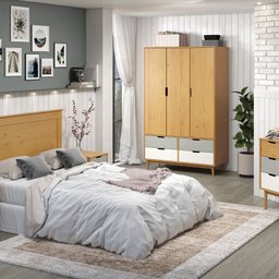 Guarda-roupa 3 Portas 4 Gavetas em Madeira Maciça Linha Nórdica Yescasa  - 1