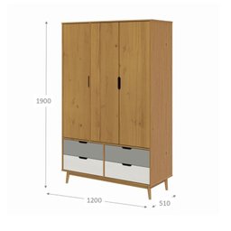 Guarda-roupa 3 Portas 4 Gavetas em Madeira Maciça Linha Nórdica Yescasa  - 4