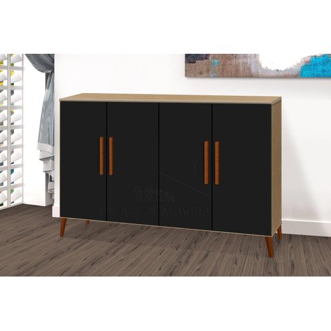 Buffet aparador Colombia 4 portas balcão 1.22m retrô fechado cor Preto fosco com Amêndoa PASSE BEM