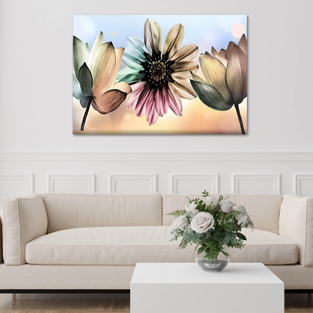 Quadro Grande para Sala Decoração Delicada Tela Flores 90cmx60cm - 5