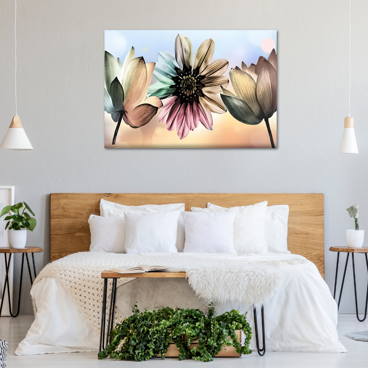 Quadro Grande para Sala Decoração Delicada Tela Flores 90cmx60cm - 3