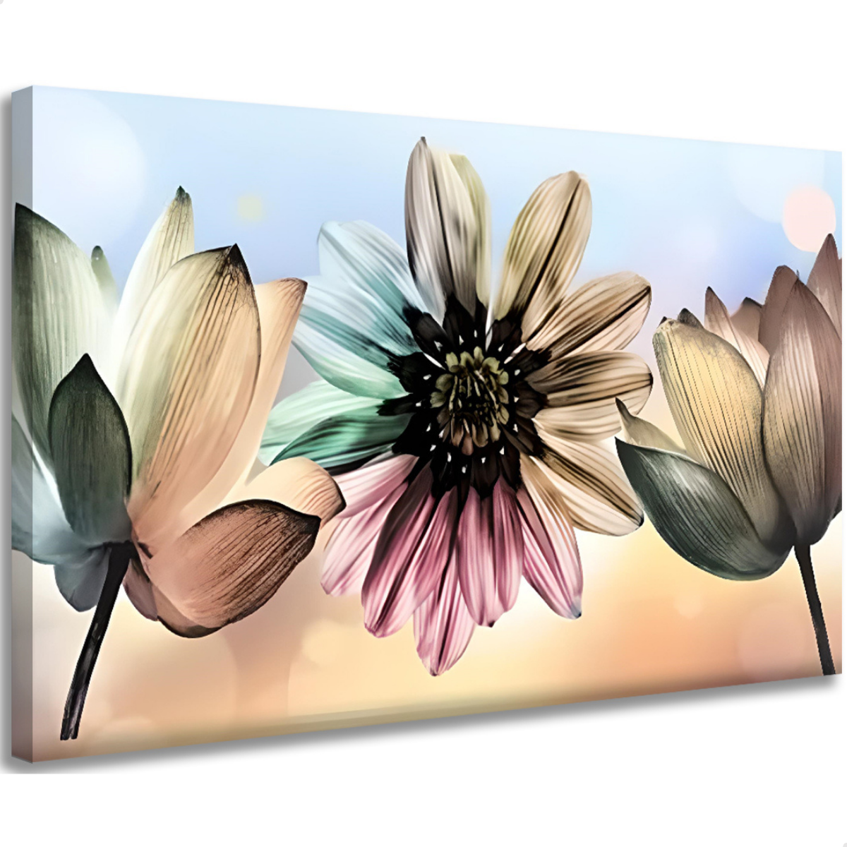 Quadro Grande para Sala Decoração Delicada Tela Flores 90cmx60cm