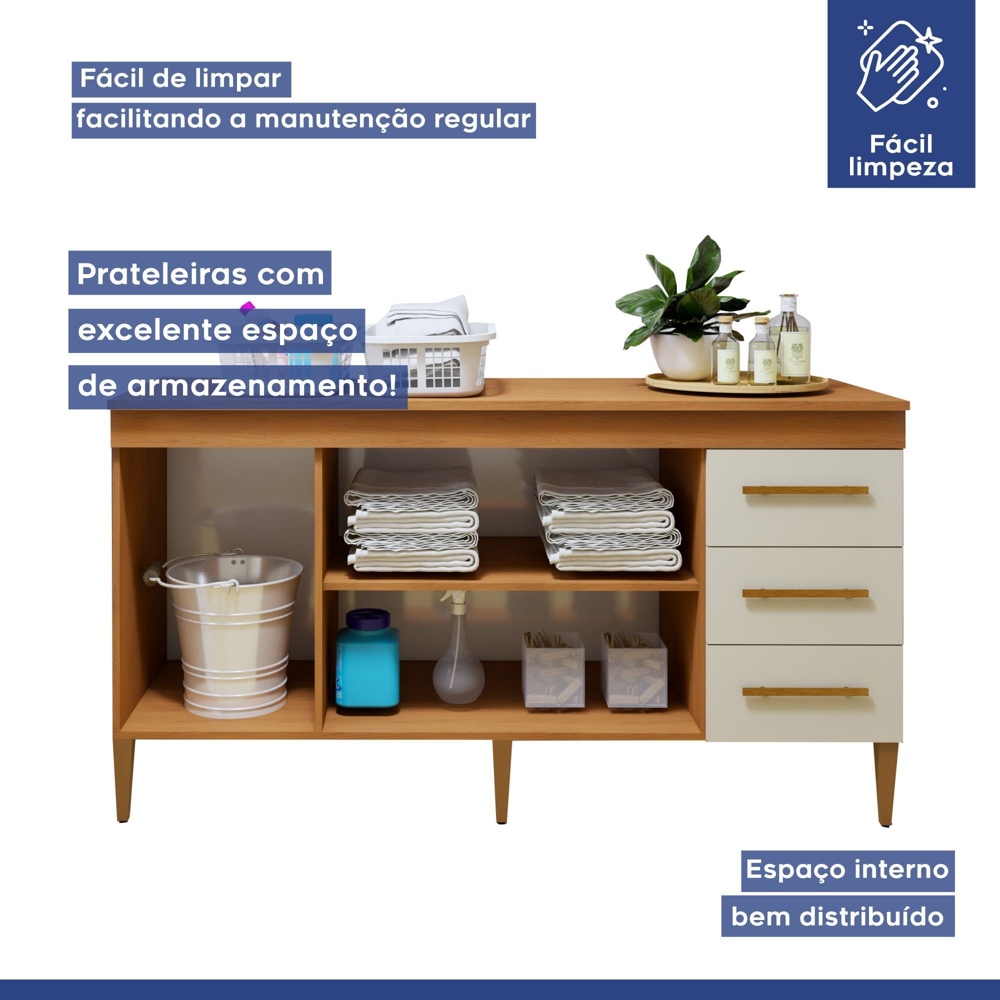 Lavanderia Modulada Balcão 3 Portas e 3 Gavetas Nova Iguaçu - 4