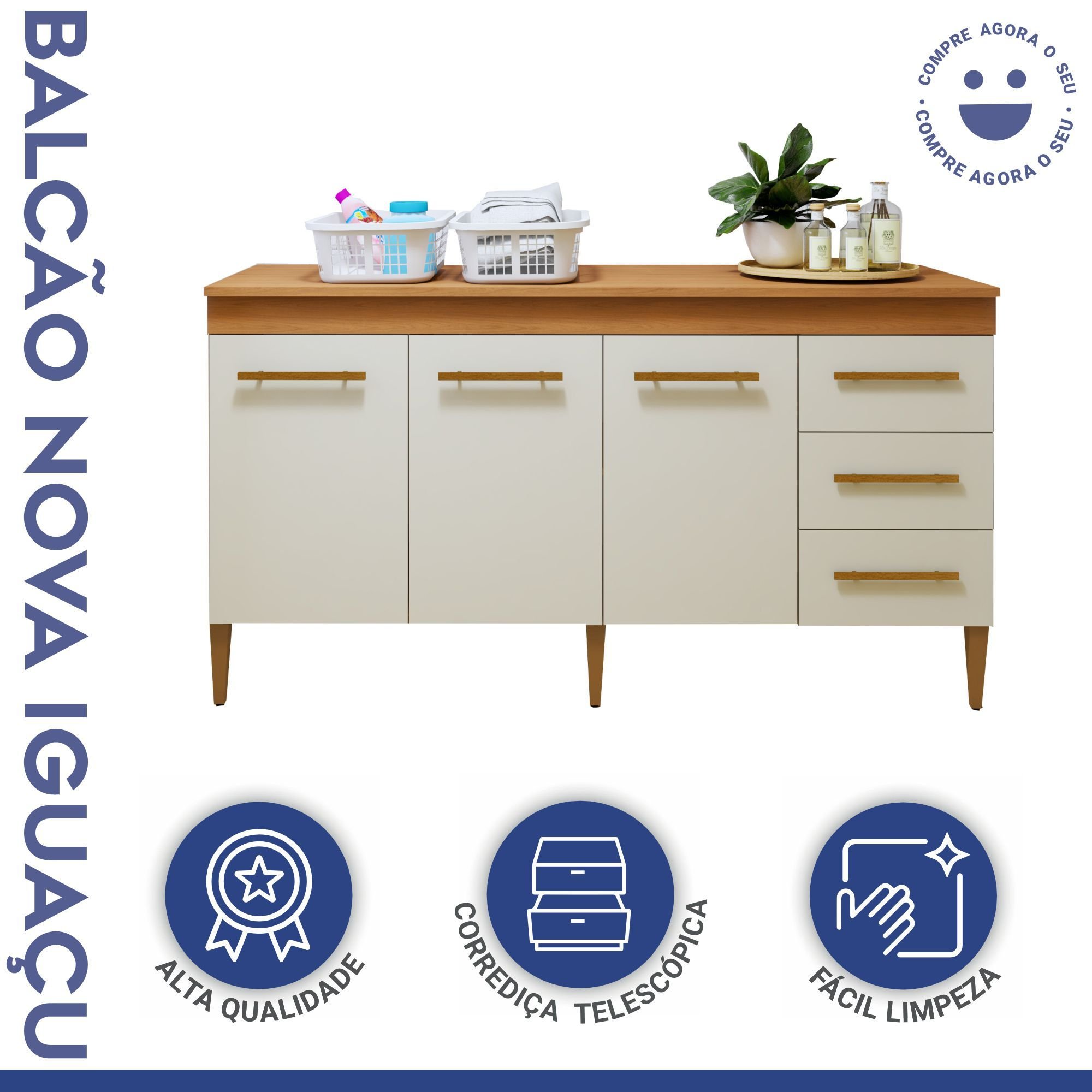 Lavanderia Modulada Balcão 3 Portas e 3 Gavetas Nova Iguaçu - 2
