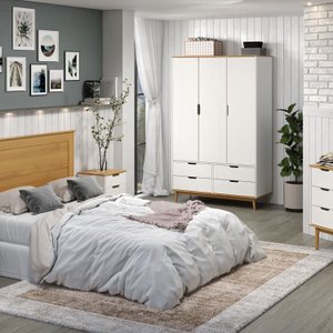 Guarda-roupa 3 Portas 4 Gavetas em Madeira Maciça Linha Nórdica Yescasa 