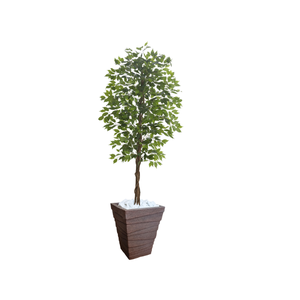 Planta Artificial Ficus Verde 2,10m kit + Vaso Trapezio D. Grafiato Marrom 40cm