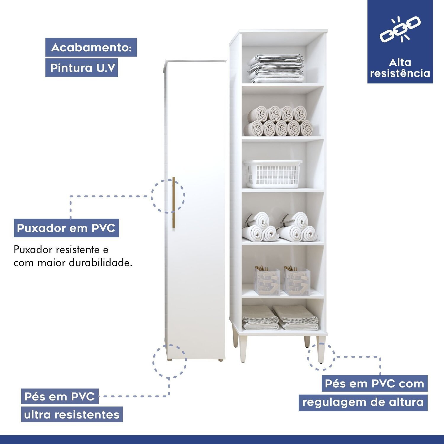 Lavanderia Modulada 2 Armários Multiuso Campinas 1 Porta 9 Prateleiras - 3