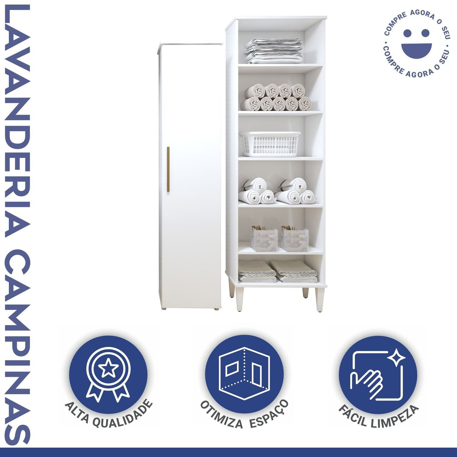 Lavanderia Modulada 2 Armários Multiuso Campinas 1 Porta 9 Prateleiras - 10