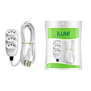 Extensão eletrica 3mts branca pp 10amp 3 vias