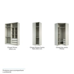 Guarda Roupa Canto Closet sem Portas com 3 Peças, 3 Gavetas, 5 Cabideiros Prime Luciane Móveis - 2
