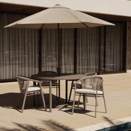 Conjunto Jardim 1 Mesa Ø130cm 4 Cadeiras com Braços 1 Ombrelone Refúgio Cabecasa Madeiramadeira - 1