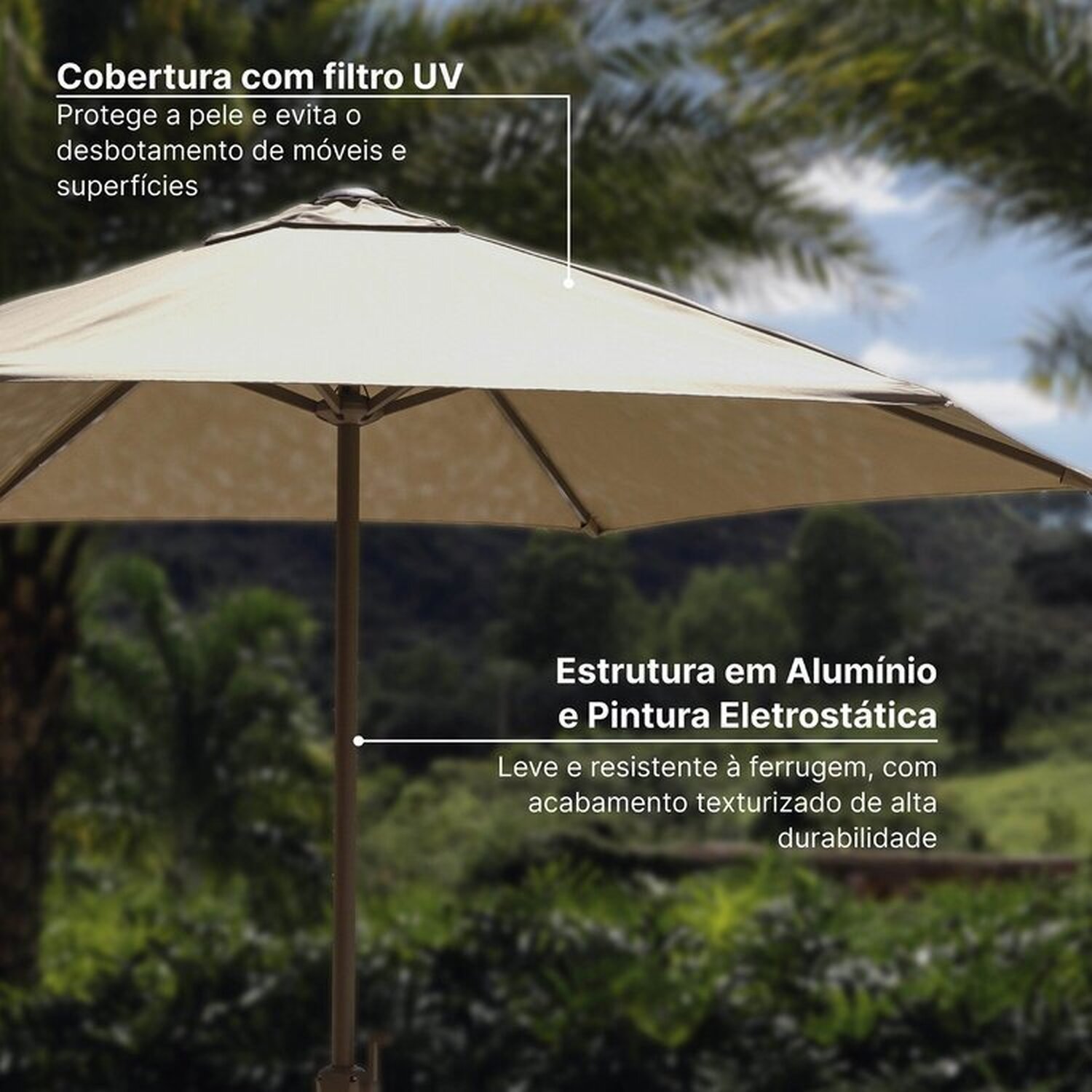Conjunto Jardim 1 Mesa Ø130cm 4 Cadeiras com Braços 1 Ombrelone Refúgio Cabecasa Madeiramadeira - 10