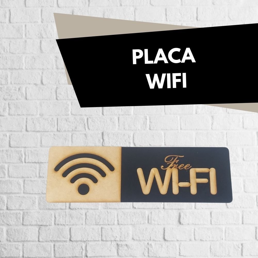 Placa Indicativa De Sinaliza O Free Wifi Madeira Mdf Na Cor Preta Modelo Em Rrelevo