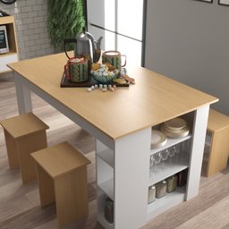 Mesa 140 Cm com 4 Banquetas e Prateleira Esmeralda - 1