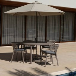 Conjunto Jardim 1 Mesa Ø130cm 4 Cadeiras sem Braços 1 Ombrelone Refúgio Cabecasa Madeiramadeira - 1