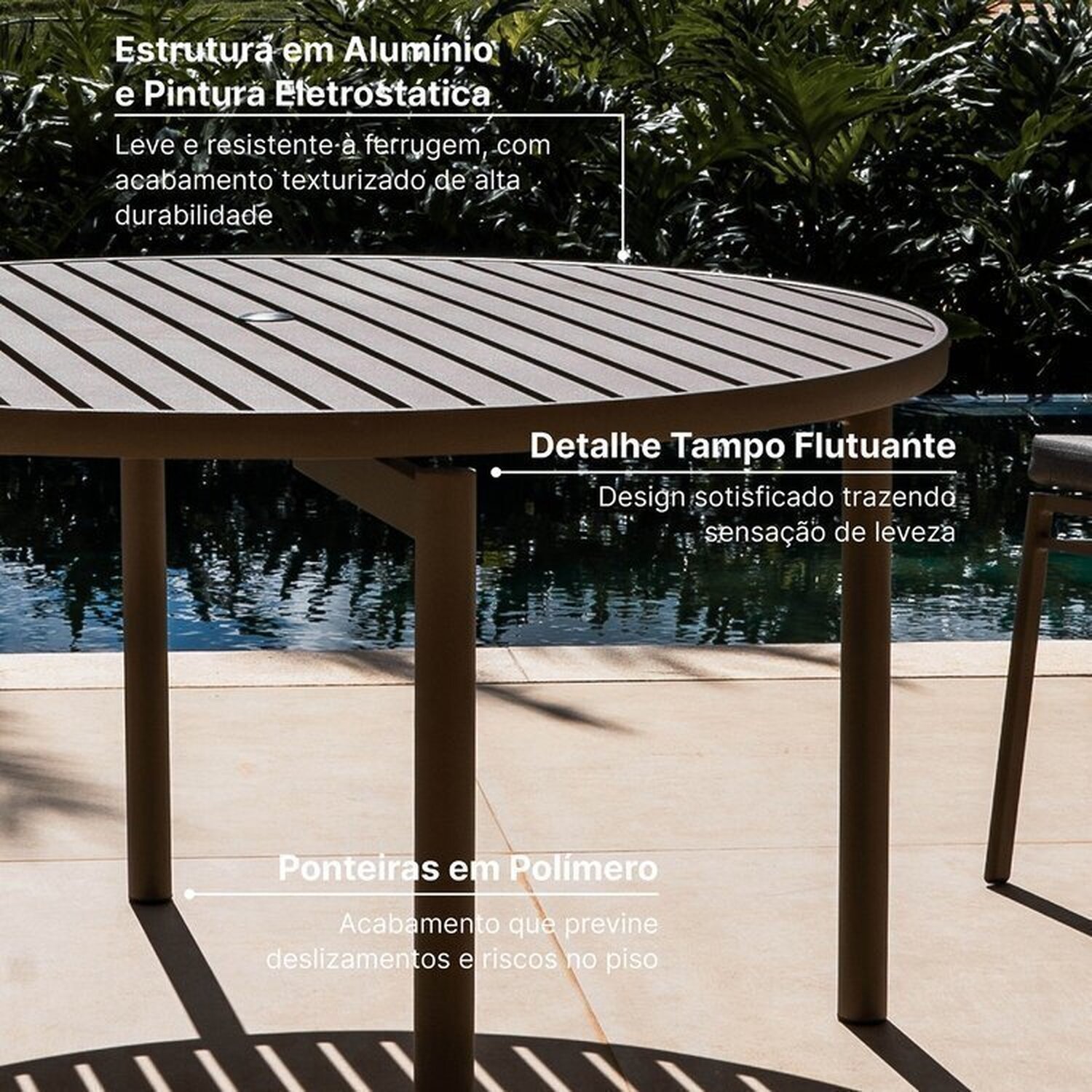 Conjunto Jardim 1 Mesa Ø130cm 4 Cadeiras sem Braços 1 Ombrelone Refúgio Cabecasa Madeiramadeira - 6