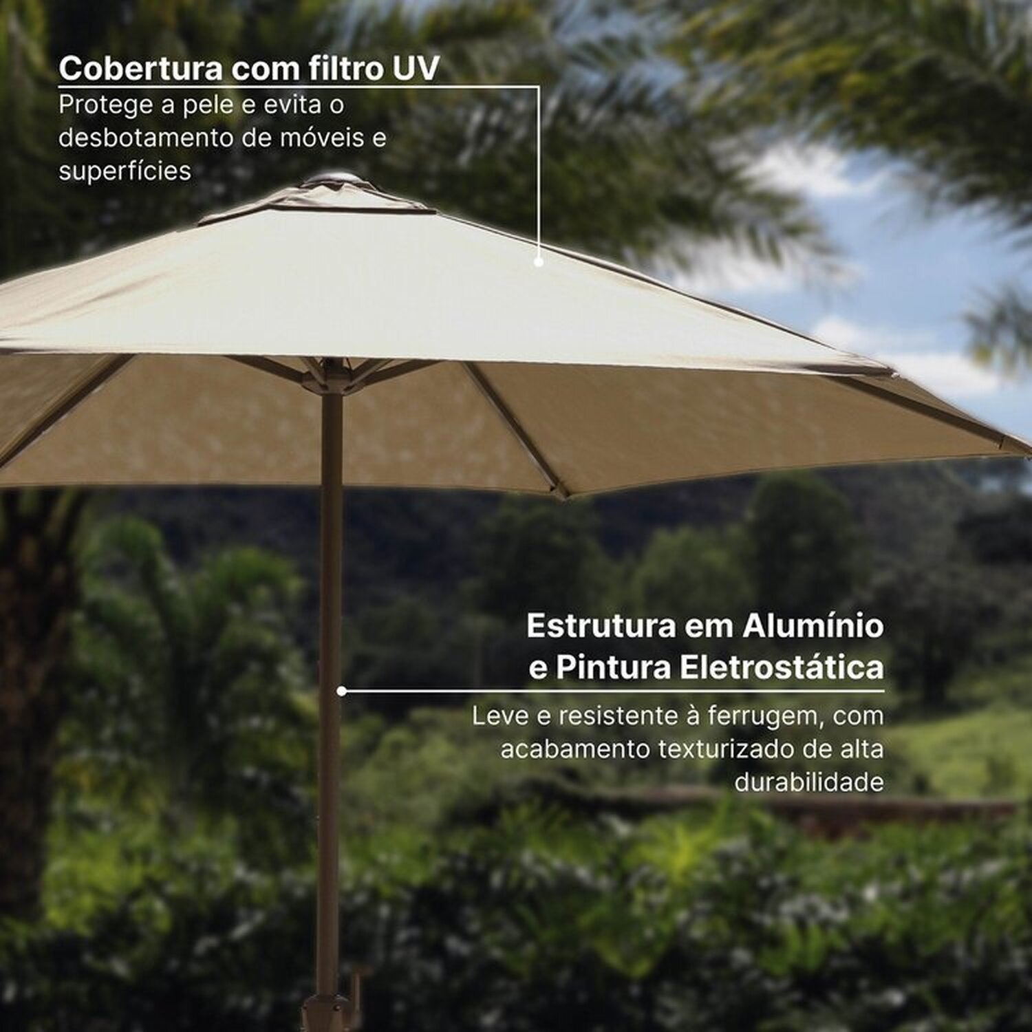 Conjunto Jardim 1 Mesa Ø130cm 4 Cadeiras sem Braços 1 Ombrelone Refúgio Cabecasa Madeiramadeira - 10