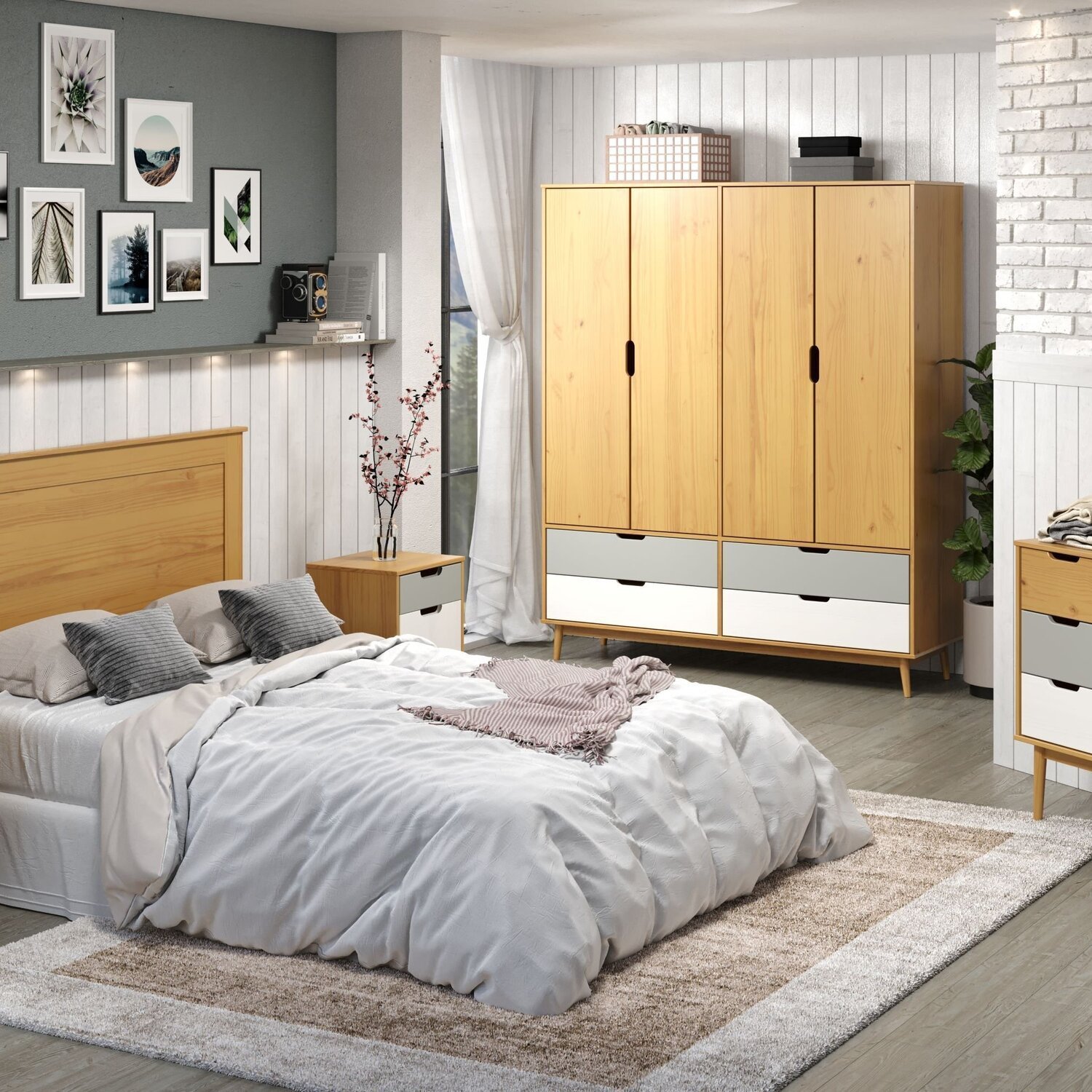 Guarda-roupa 4 Portas 4 Gavetas em Madeira Maciça Linha Nórdica Yescasa  - 1