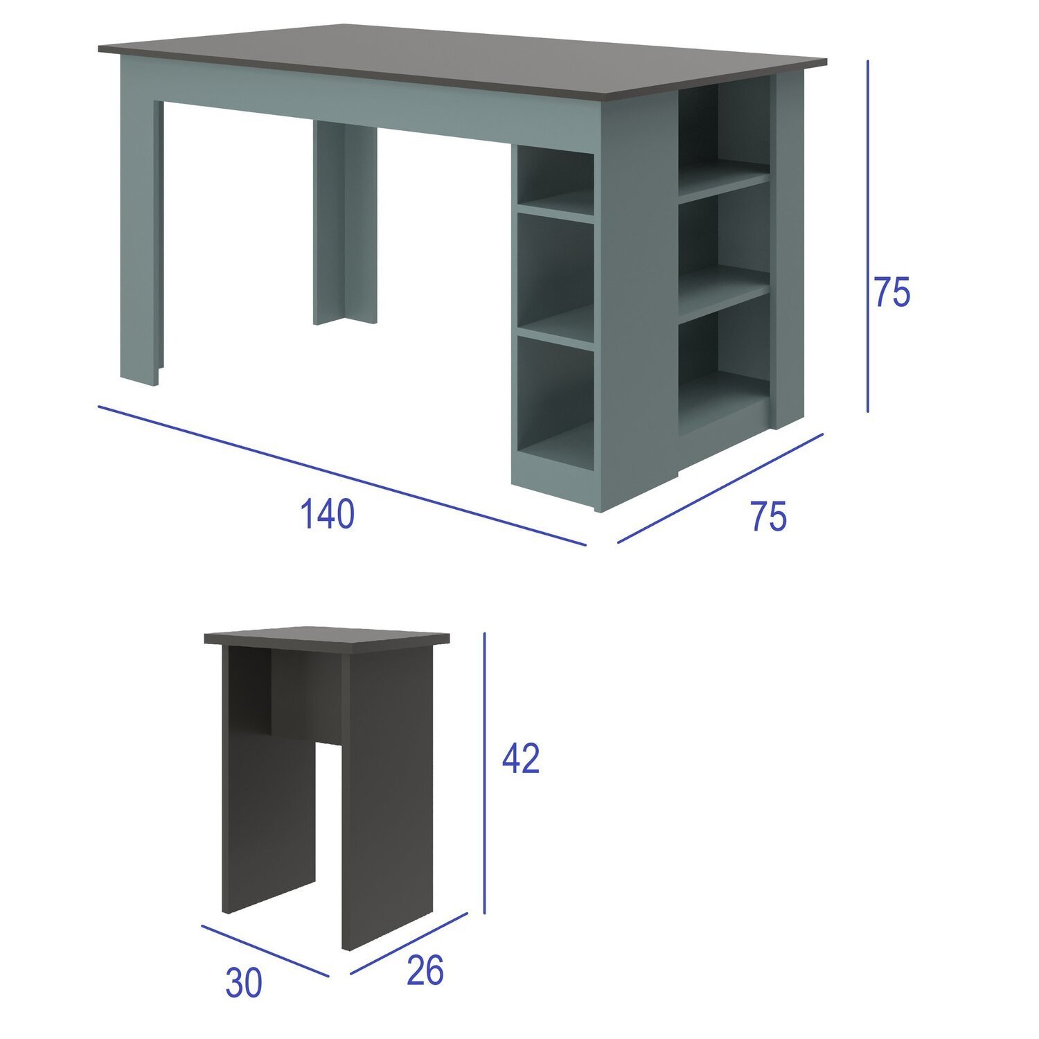 Mesa 140 Cm com 4 Banquetas e Prateleira Esmeralda - 3