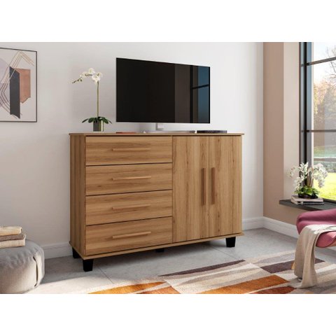 Cômoda / Sapateira Ecc 4 Gavetas com Corrediças Metálicas + 2 Portas com Prateleiras Cor Nature Pz