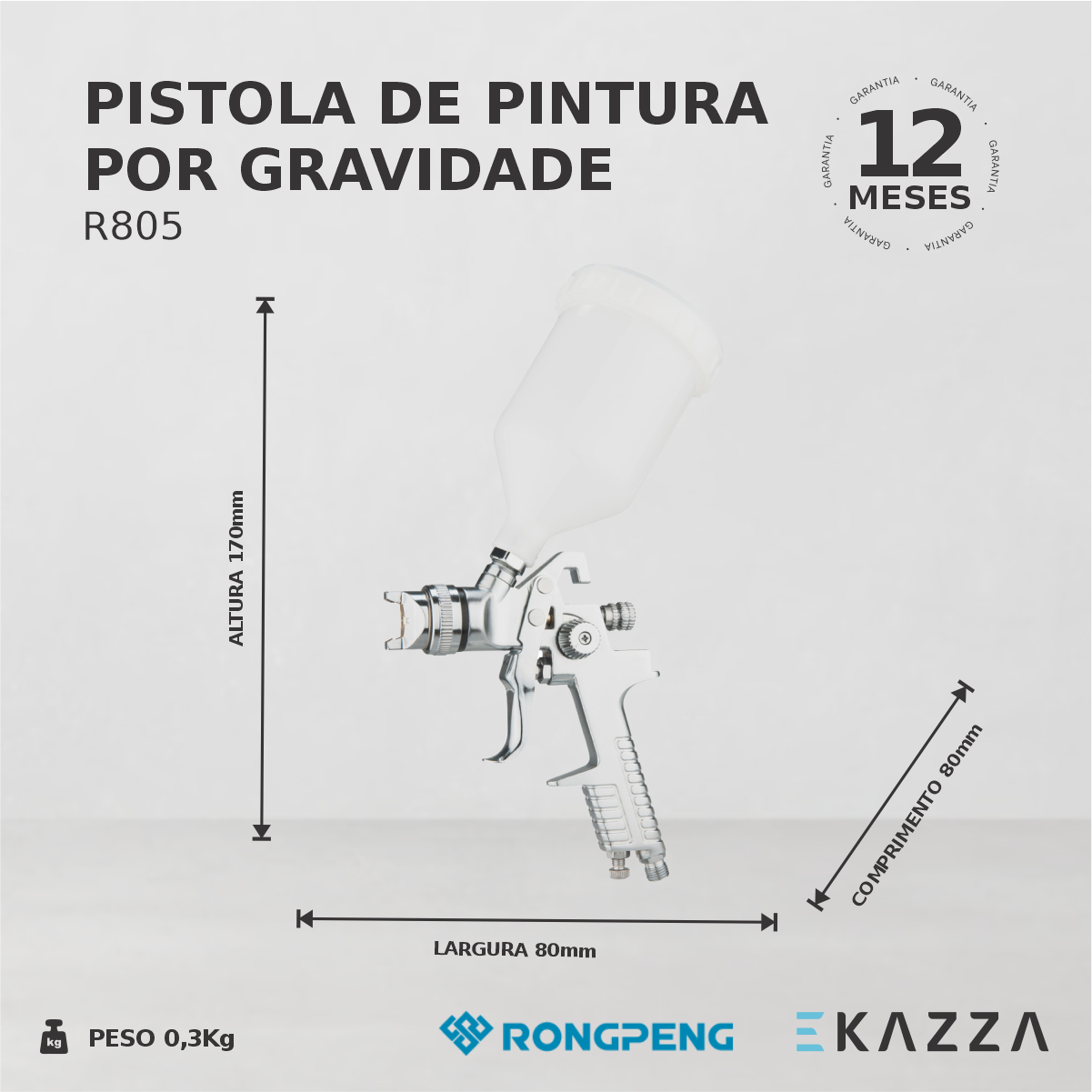 Pistola de Pintura por Gravidade R805-LVLP - RONGPENG - 5