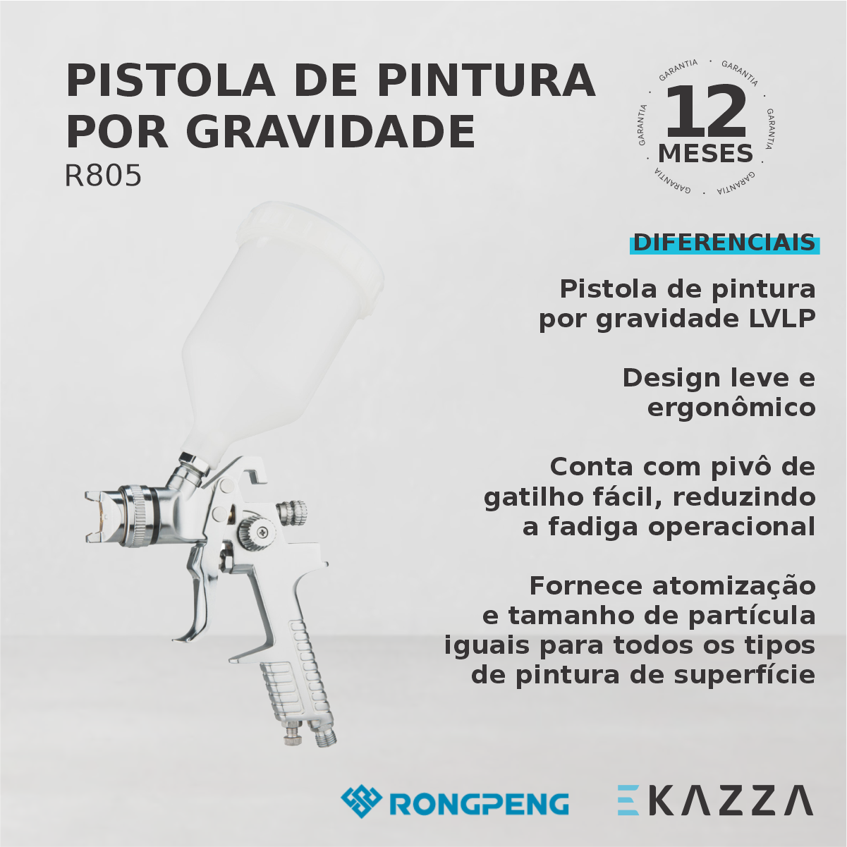 Pistola de Pintura por Gravidade R805-LVLP - RONGPENG - 3