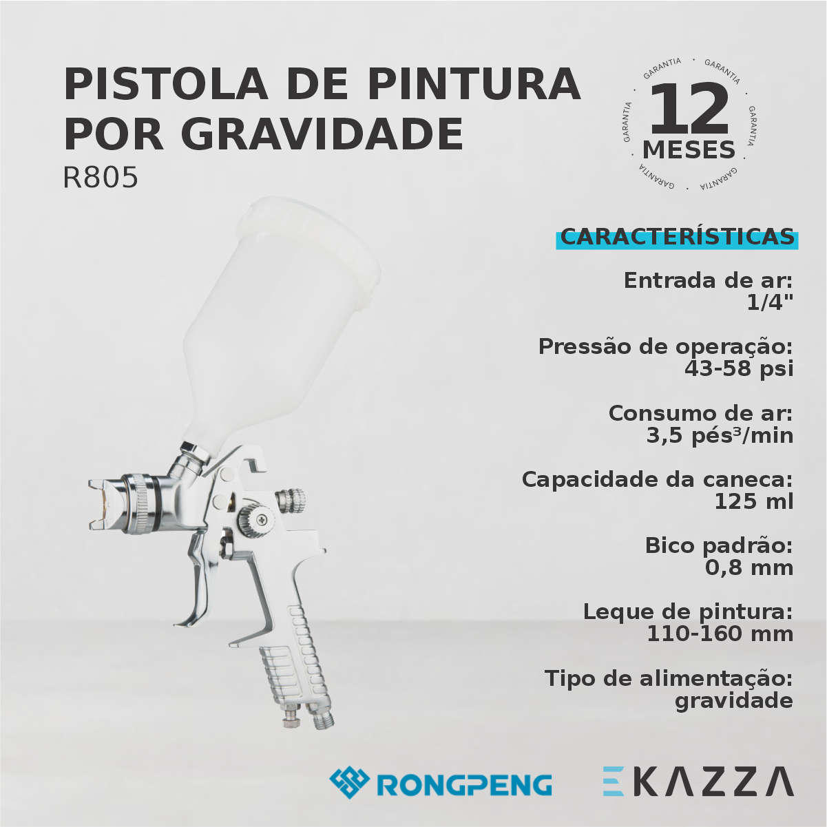 Pistola de Pintura por Gravidade R805-LVLP - RONGPENG - 4